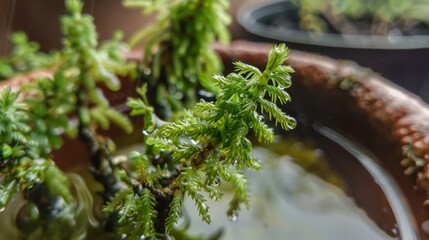 Canvas Print - Close-up of green foliage with water droplets.