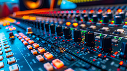 audio mixing console in recording studio