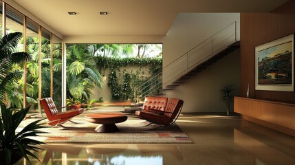 Wall Mural - Modern Living Room with Garden View.