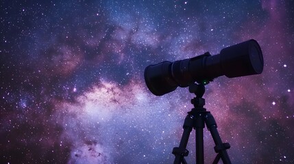 Wall Mural - a tripod setup for astrophotography capturing a galaxy with high resolution, showcasing the universe