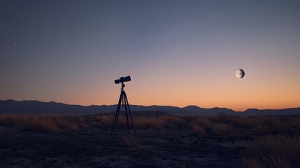 Wall Mural - a tripod setup for astrophotography capturing planets with natural landscape in the background