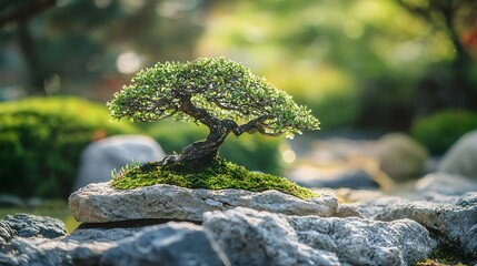 Wall Mural - bonsai tree on rocks in a zen garden