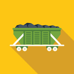 Poster - green mining rail car transporting coal for energy generation and industrial use, flat vector illust