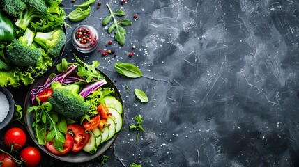 salad vegetables Menu concept healthy eating. food background top view copy space for text healthy eating table setting keto or paleo organic product diet 