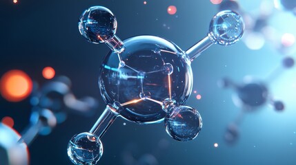 Poster - A mesmerizing 3D illustration of a holographic molecular structure, symbolizing the intricate bonds between atoms, the fundamental building blocks of matter, scientific exploration, and the beauty of 