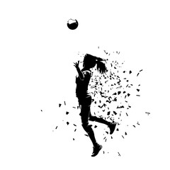 Sticker - Volleyball player, woman, isolated vector silhouette, side view. Female volleyball logo