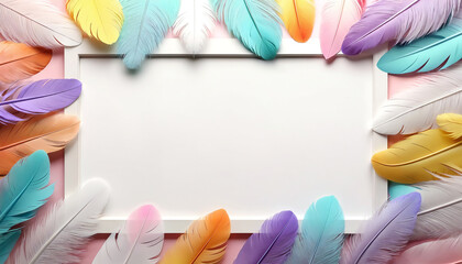 Sticker - wooden blank frame with colourful feathers