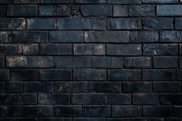 Poster - A closeup image of a textured black brick wall reveals a minimalistic and abstract design, featuring intricate patterns and deep shadows that enhance its visual appeal and impact