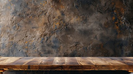 Sticker - Wood table background, Empty wooden table top, and brown cement room wall template for product display advertising montage banner, Blank counter, shelf, desk, food mock up backdrop, poster, wallpaper 