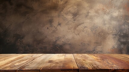 Wood table background, Empty wooden table top, and brown cement room wall template for product display advertising montage banner, Blank counter, shelf, desk, food mock up backdrop, poster, wallpaper 