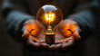 © Your Hand Please - hand delicately holds a glowing lightbulb, symbolizing innovation, creativity, and inspiration. The lightbulb's warm glow contrasts against a dark background, highlighting the power of ideas