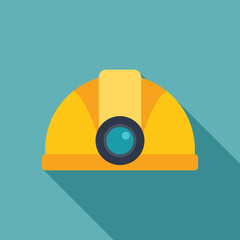 Poster - yellow mining helmet with headlamp flashlight is casting long shadow on turquoise background