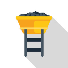 Poster - mining cart full of coal standing on platform with ladder flat icon for web and mobile design