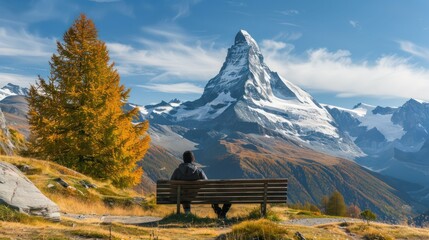 Sticker - Man Contemplating Majestic Matterhorn