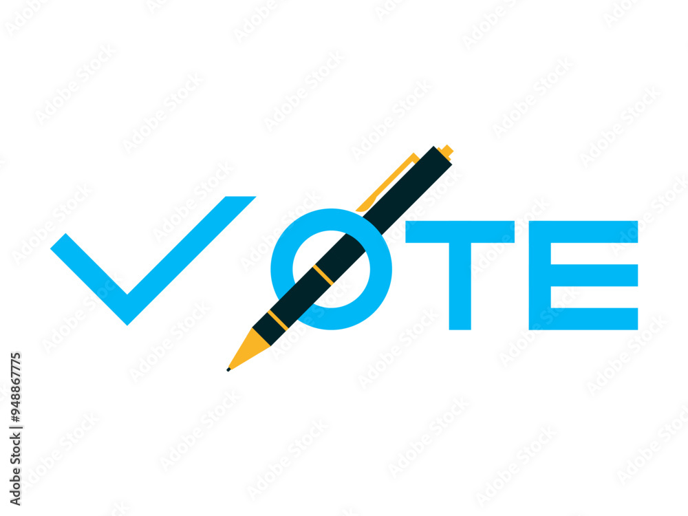 Vote - text isolated on white background. Letter V as a check mark for ...
