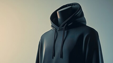 Stylish Black Hoodie on a Mannequin Displayed Against a Neutral Background