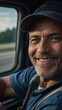 © xKas - A truck driver’s portrait behind the wheel, smiling at the camera