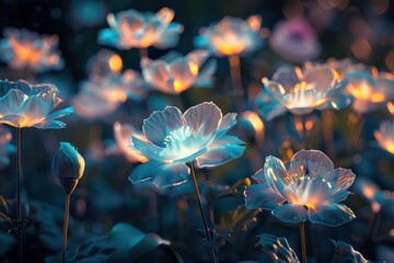 Wall Mural - glowing flowers in river