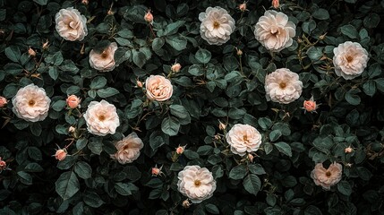 Wall Mural -   A cluster of blooms adjacent on a shrub, framed by foliage