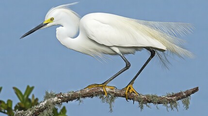 Sticker -   A bird perched on a tree branch against a blue sky and nearby foliage