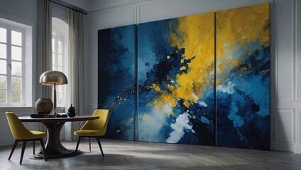 Poster - Abstract Blue and Yellow Painting in Room