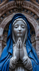 Canvas Print - Statue The Holy Mary With Blue Dress And White