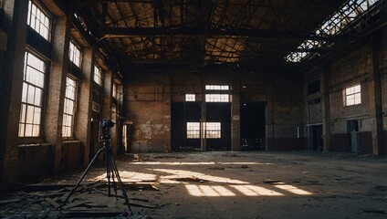 Wall Mural - Abandoned Warehouse with Tripod in Sunlight