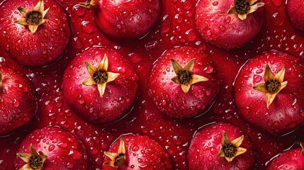 Poster -   A close-up of red apples with water droplets and a yellow flower on top