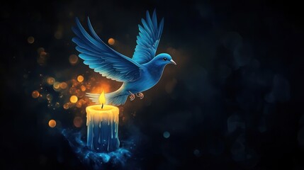 Poster - Blue Bird Soaring Above A Candle