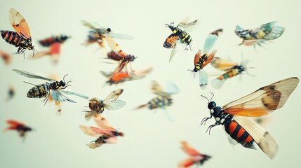 Poster -   A swarm of bees soaring against a white backdrop