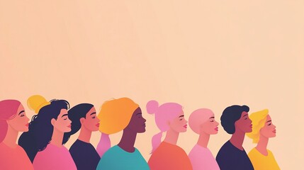 Vector flat horizontal banner for International Women's Day, women of different nationalities stand side by side together. generative ai