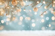 © NN AI - Frame with two sides of snowy fir branches and garland of lights on a snowy blue background. Merry Christmas and Happy New Year. Winter holidays template with copy for greeting card, banner.