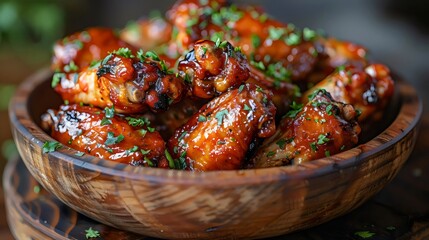 Wall Mural - A bowl of chicken wings with parsley on top