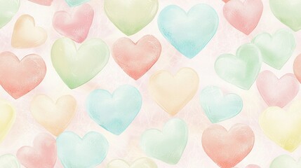 Canvas Print -   A set of pastel-colored hearts in shades of pink, blue, green, yellow, red, and pink