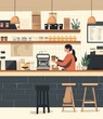 © Adobe Contributor - Coffee Shop Illustration with a Barista Making Coffee
