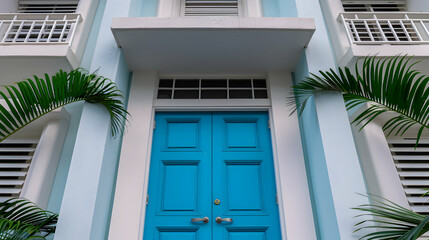 Canvas Print - Tall Building With Blue Door And Window