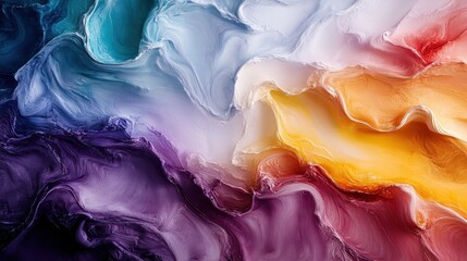 Aufkleber - This image features a colorful abstract fluid painting with beautiful flowing patterns and textures, showcasing a blend of vibrant hues such as teal, purple, and white.