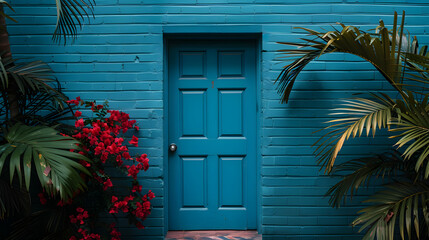 Canvas Print - Tall Building With Blue Door And Window