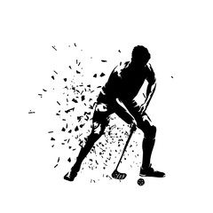 Wall Mural - Floorbal player, isolated vector silhouette, ink drawing