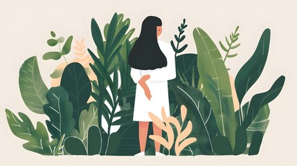 Wall Mural - Woman Standing In Lush Green Foliage