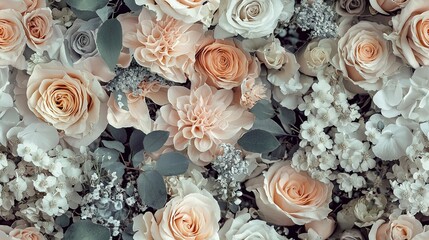 Wall Mural -   Close-up of a bouquet of flowers with vibrant leaves on the foreground and the stems anchored to the ground in the background