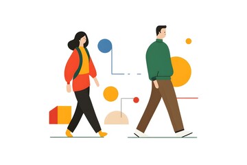 Wall Mural - Couple Walking Together in an Abstract Geometric World