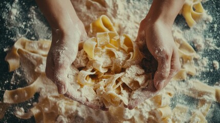 Wall Mural - A person holding a bowl of pasta in their hands, AI