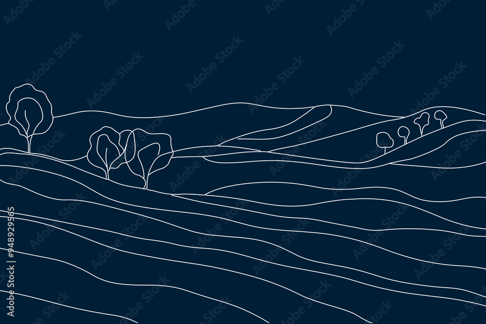 Single continuous line art valley landscape. Outdoors garden landscape ...