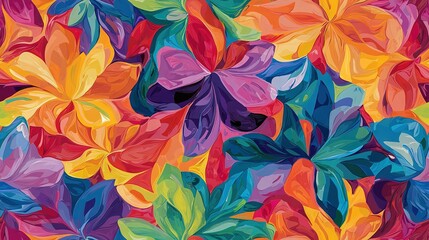 Canvas Print -   A vibrant depiction of variously colored flowers arranged centrally in the composition