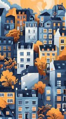 Poster - Autumn Cityscape Illustration With Multicolored Buildings