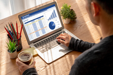 Poster - spreadsheet document information financial startup concept. data and graphs in spreadsheet documents