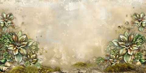 Wall Mural - Artistic Floral Background With Green And Brown Flowers