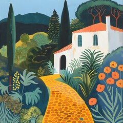 Wall Mural - Yellow Brick Road To Mediterranean House