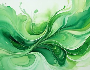 Wall Mural - Beautiful abstraction of green liquid paints in slow blending flow mixing together gently